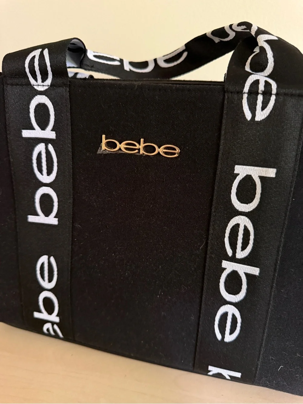 BEBE Hana Satchel Canvas Logo Double Handle Satchel Crossbody Zip Top Purse NEW